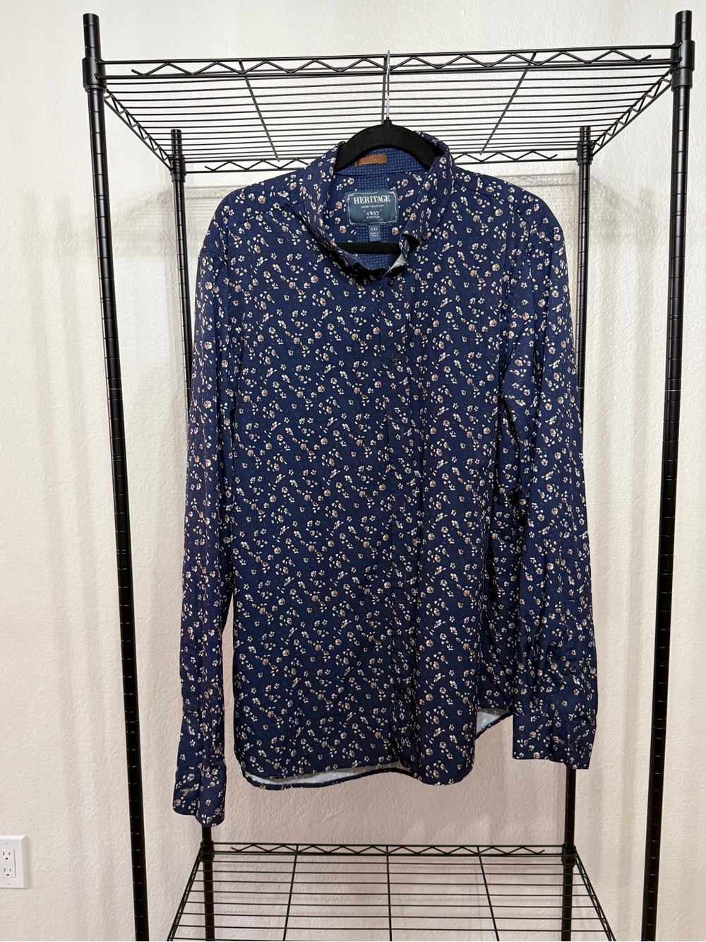 Heritage Navy Button-Down Shirt with Small Floral Print